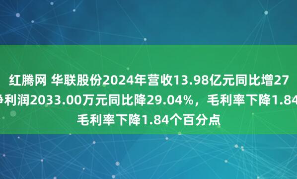 红腾网 华联股份2024年营收13.98亿元同比增27.13%，净利润2033.00万元同比降29.04%，毛利率下降1.84个百分点